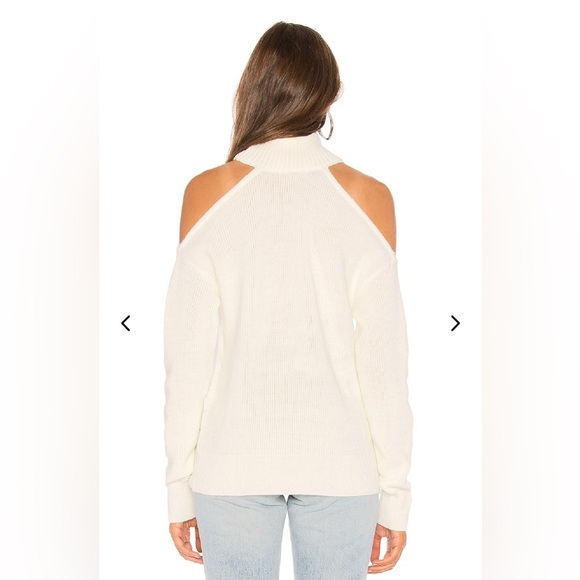 Lovers + Friends Ivory Tan Wool Blend Turtleneck Cold Shoulder Sweater Sz S - Picture 3 of 9